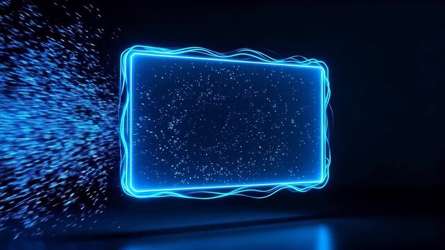 Blue glowing rectangular frame with wave texture and particles