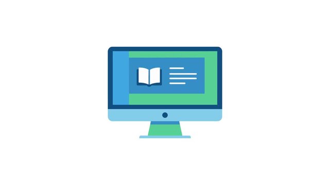Online Learning Animation Showing Book and Text on Computer