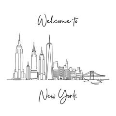 Fototapeta premium New York City Skyline Continuous Line Art Illustration