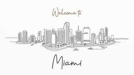 Obraz premium Miami Florida Skyline Hand Drawn Illustration, Greeting Card Concept