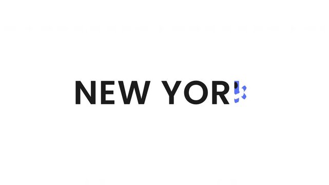 New york text reveal blue and white stripe animation transparent background
