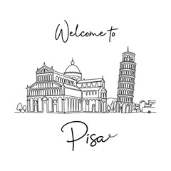 Obraz premium Pisa Italy Landmark Line Art Illustration, Travel Destination