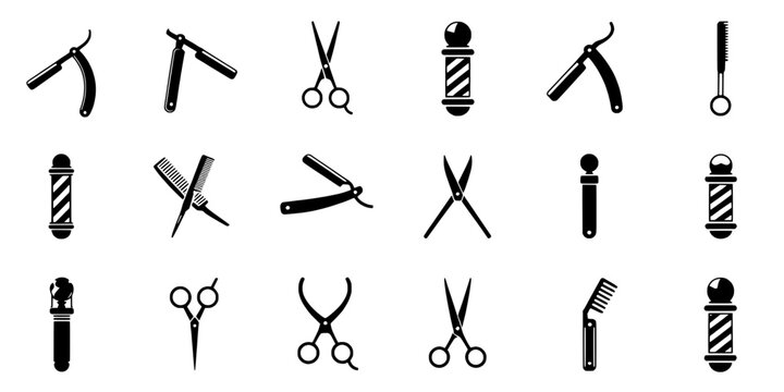 Hair tools set with scissors, combs, and clippers for salon use featuring barber, hairdresser, styling with grooming and haircut elements for barber