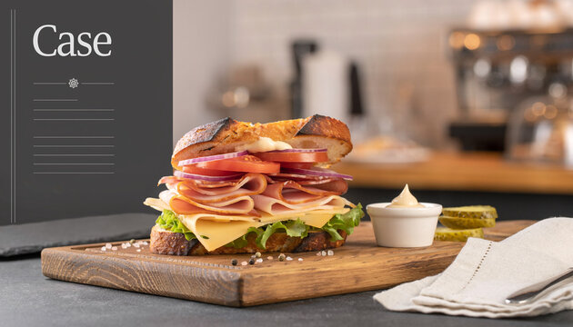 Gourmet Ham and Cheese Deli Sandwich on Toasted Artisan Sourdough