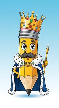Colorful cartoon character of a royal king with crown and scepter.