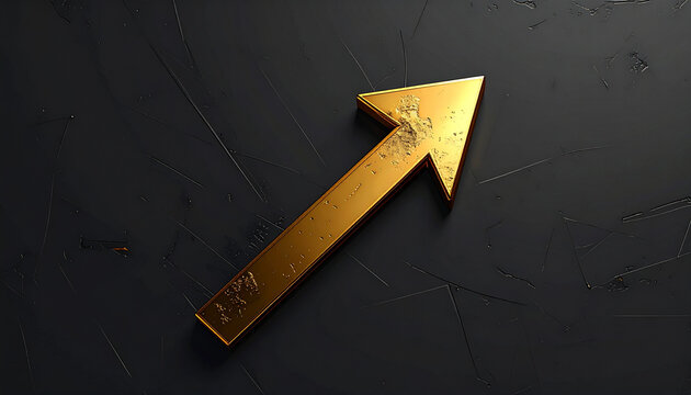 Golden arrow pointing up on dark surface