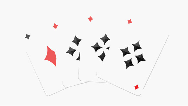 Vector illustration of playing cards exploding in air with red and black symbols flying apart wildly