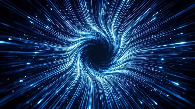 Blue spiral vortex with light beams converging to center