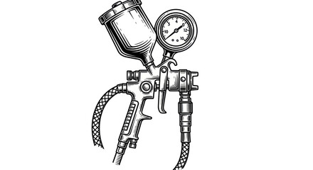 Paint Sprayer with Pressure Gauge - Vintage Drawing Style © turi