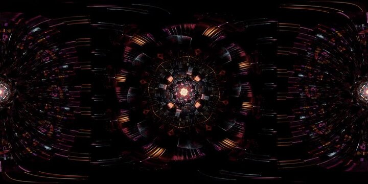 Immersive VR 360 mandala in sacred geometry designed as equirectangular dome environment map, spiritual metaverse loop for VJ performances and HDRI spherical projection experiences
