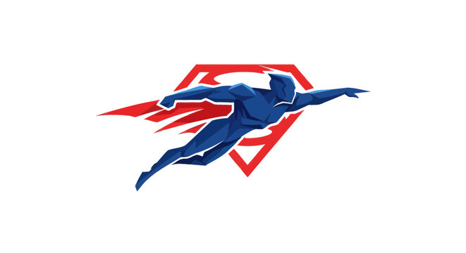 Superhero Flying with Red Emblem Logo