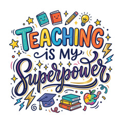 Fototapeta premium Colorful teaching superpower illustration with educational icons and text