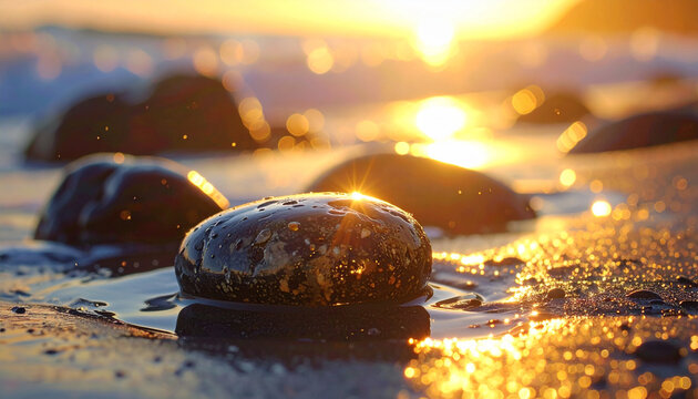 Beach rocks sunset