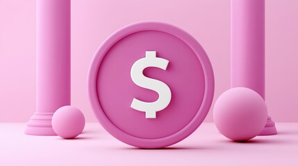 Obraz premium Modern pink dollar currency coin with white symbol representing finance wealth and saving concepts in a minimalist 3d rendering