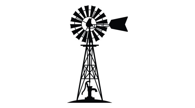Windmill Silhouette Against White Background Farm Equipment Illustration