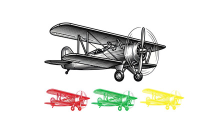 Vintage Biplane Aircraft Sketch and Icons © Tyasa