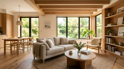 Fototapeta premium Modern living room interior with views of nature