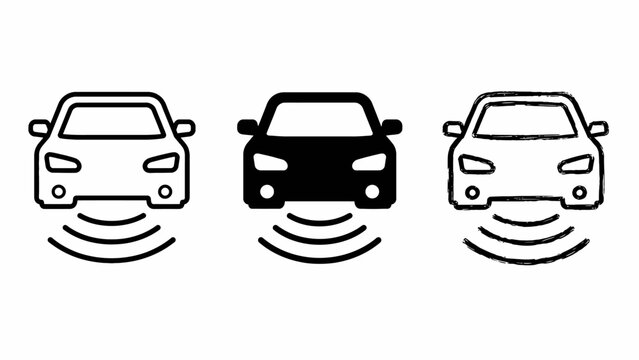Evolution of car sensors: outline, solid, sketch icons illustrating vehicle proximity technology