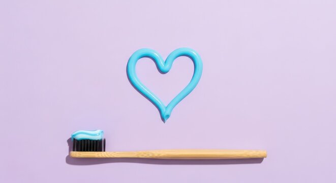 Bamboo toothbrush with toothpaste heart shape