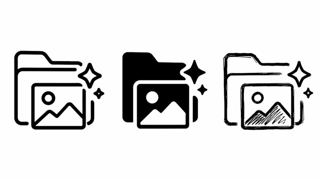 Set of icons: image folders with decorative sparkles in various styles