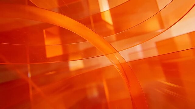 Abstract composition of curved orange transparent ribbons in a loop