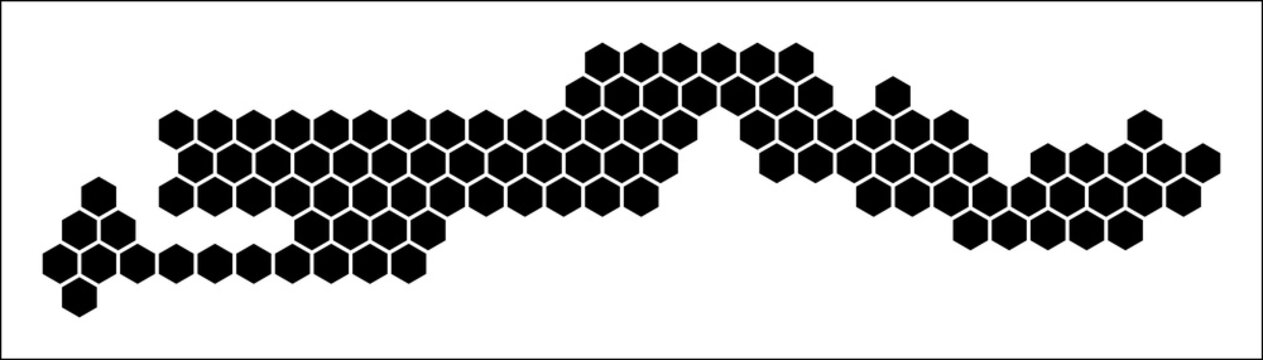 Gambia simple black and white hexagon map shape template. Country plain hexagon cell dots. Gambia flat honeycomb boundary. Vector Illustration.