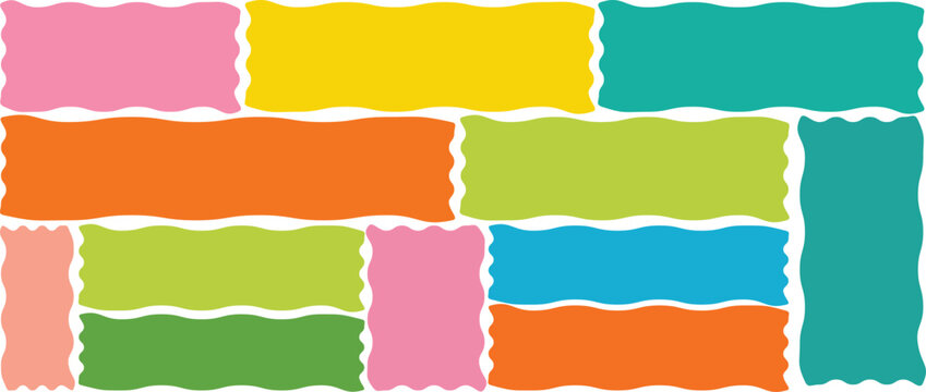 Zigzag and Wavy Geometric Shapes frame, colourful abstract zig zag wavy frames, Flat jagged oval shapes set, Colorful wavy frame.