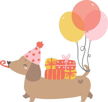 Birthday Dachshund celebration clip art