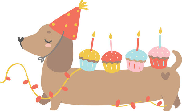 Birthday Dachshund celebration clip art