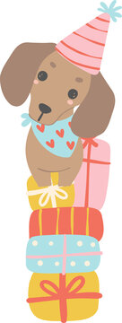 Birthday Dachshund celebration clip art
