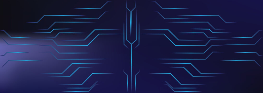 Vector abstract background with digital lines theme, future, Dark blue background with light blue lines as computer elements. Banner template design for web, empty space for text.

