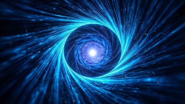 Spiral light tunnel with rotating vortex effect in deep blue and purple space