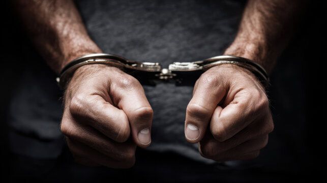 Prisoner hands in handcuffs crime and justice concept