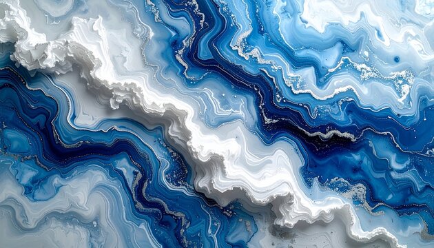 blue abstract background　青の波立つ海のような立体的なフルイドアート
