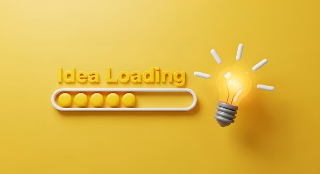 Glowing lightbulb with idea loading concept for creative inspiration