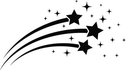 Three bright shooting stars streak across a white background vector illustration © Shipu