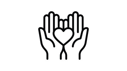 Fototapeta premium Simple line art illustration of two open hands cradling a heart symbol, representing care and love
