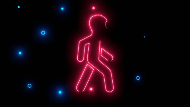 A minimalist silhouette icon representing a male figure in a walking motion, symbolizing movement, pedestrian activity, and basic human action.