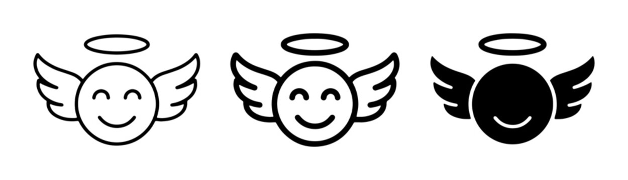 Angel Emoji Icons, Heavenly Smile Faces, Divine Symbols, Set of 3 Vector Graphics