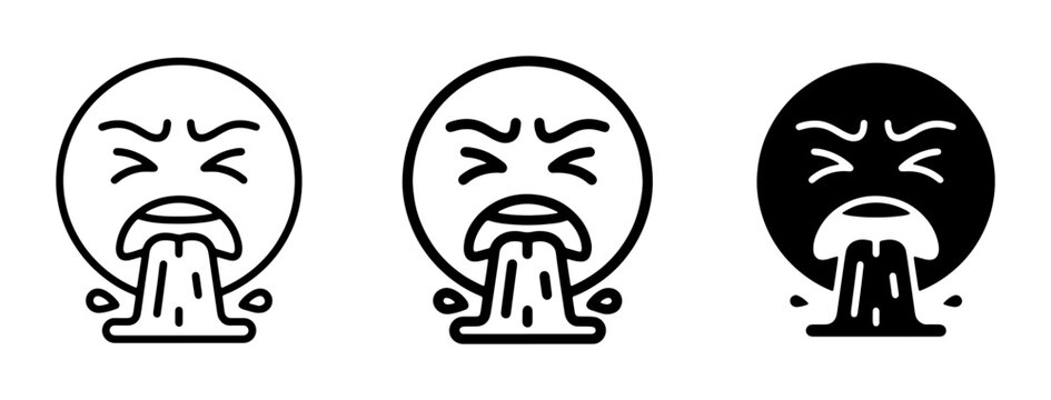 Nauseated Emoji Icon Set, Vomiting Face Vector Graphics, Sick Expression Symbols