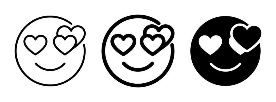 Love Eyes Emoji Icons, Heart Eyes Smiley Faces, Romantic Expression Symbols, Vector Graphics Set