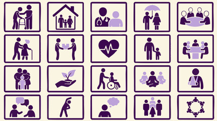 Fototapeta premium Social Care, Healthcare, and Community Support Icon Set