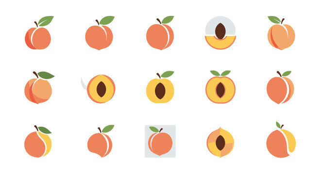 Set of Flat Peach Icons and Illustrations
