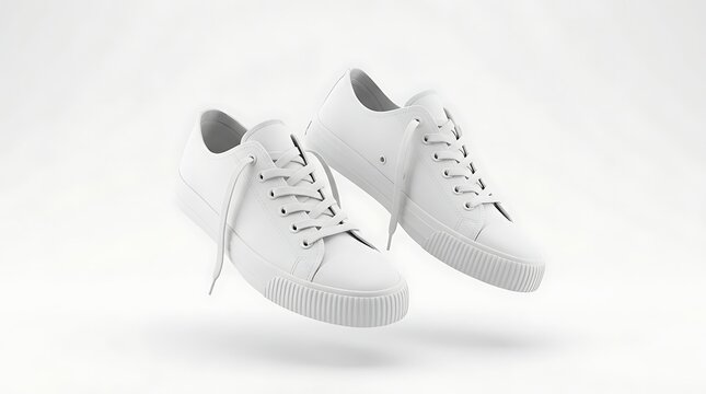 Isolated pair of blank white canvas sneakers floating for footwear branding showcase template fashion footwear retail