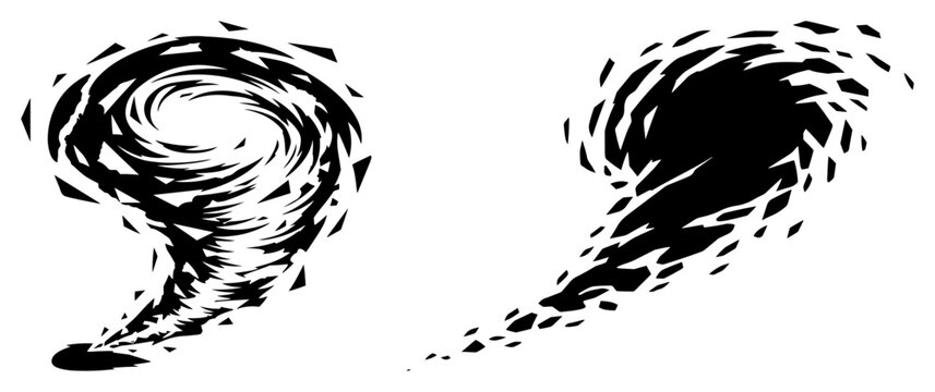Tornado twister illustrations with spinning storm and swirling wind vortex