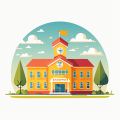 Fototapeta premium Illustration of a Yellow School Building with a Clock Tower