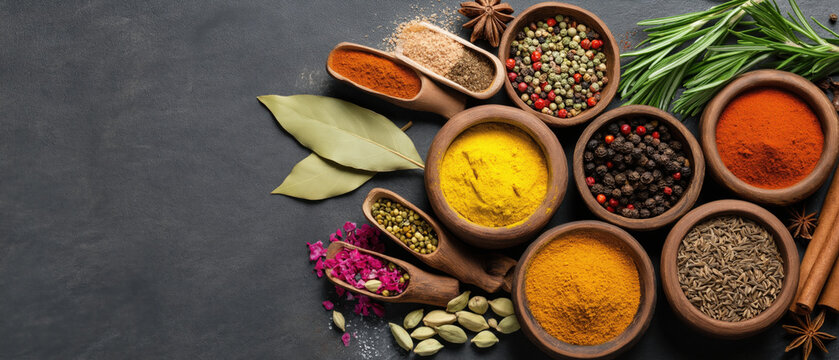 Spices in bowls spark culinary creativity, created AI