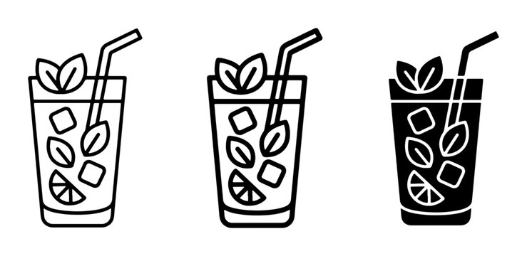 Refreshing Summer Drink Icons, Cocktail Glass Vector Set, Mojito Beverage Graphics, Refreshment Icons