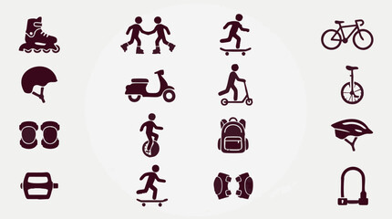 Vector icons for sports, recreation, and personal transport activities © Drawingbox