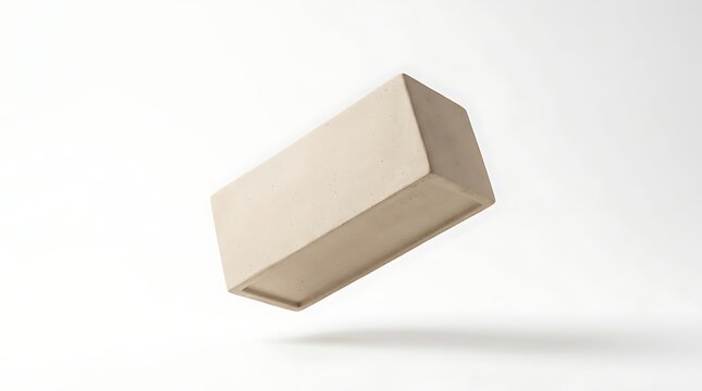 Isolated rectangular concrete block floating in midair showcasing industrial raw texture, heavy building material masonry